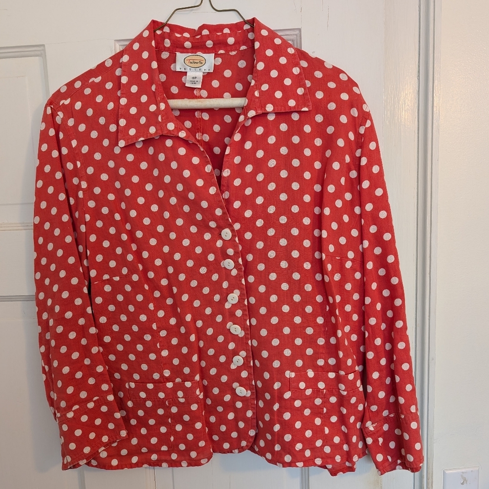 Talbot's Petites 16p Red Blouse with White Polka Dots